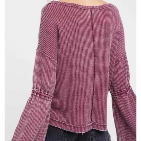 We The Free FP Dahlia Bell Sleeve Waffle Knit Top Purple Small Long Sleeve - Picture 3 of 12